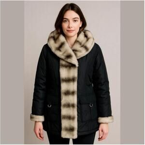 Buffalo David Bitton Black Insulated Soft Shell Faux Fur Trim Puffer Jacket L